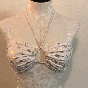 Guess Gold and White Bikini Top